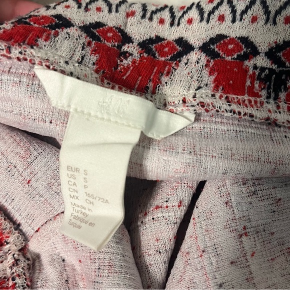 H&M S Red Cream Aztec Boho Pencil Pull on Faux Wrap Knee Length Casual Skirt - Picture 7 of 7